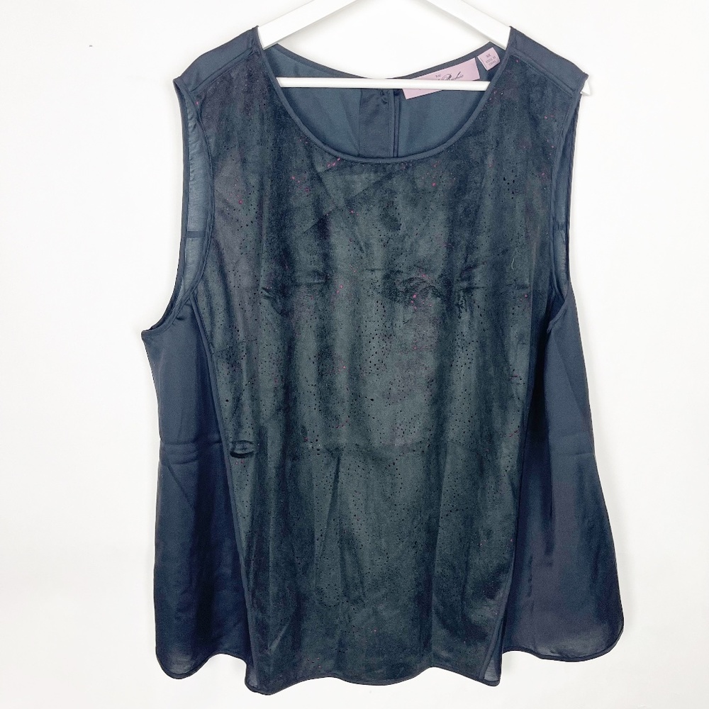 Nicole Richie Collection Women's Sz 3X Black Sleeveless blouse Faux Suede Top